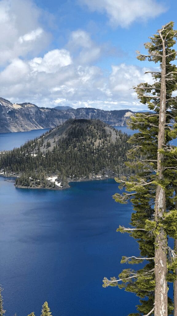 island sitting in middle of crater lake