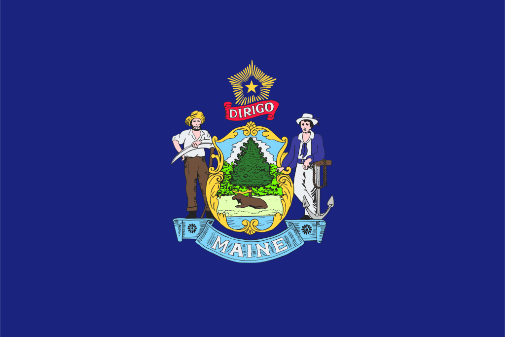 blue flag with state shield in middle