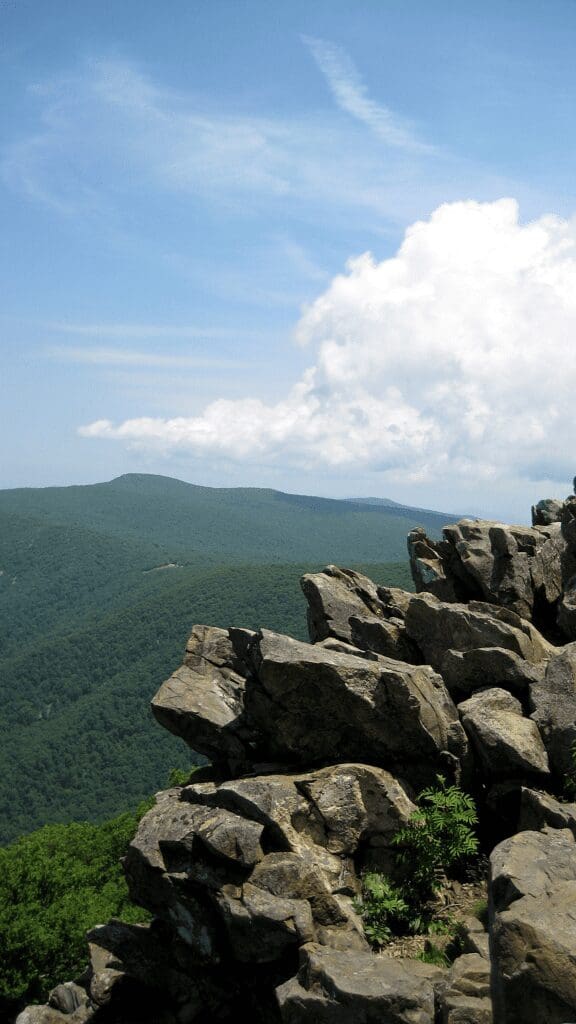 view from top with rocks jetting up