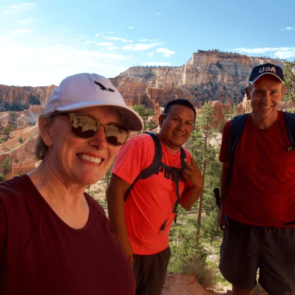 retirement travelers meet fellow hiker