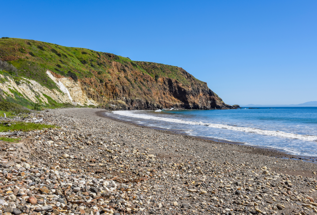 rocky shoreline with blue ocean water