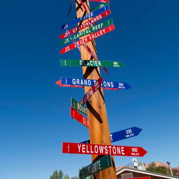 View of sign with park names on Airstream adventure