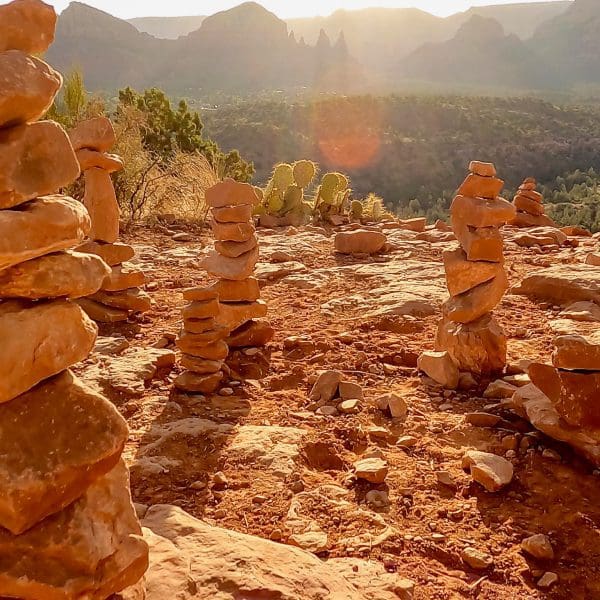 view of rocks stacked on the hike up Cathedral Rock near Sedona, Arizona