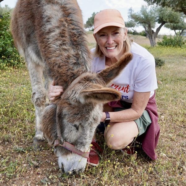 bev hiking with donkeys in greece