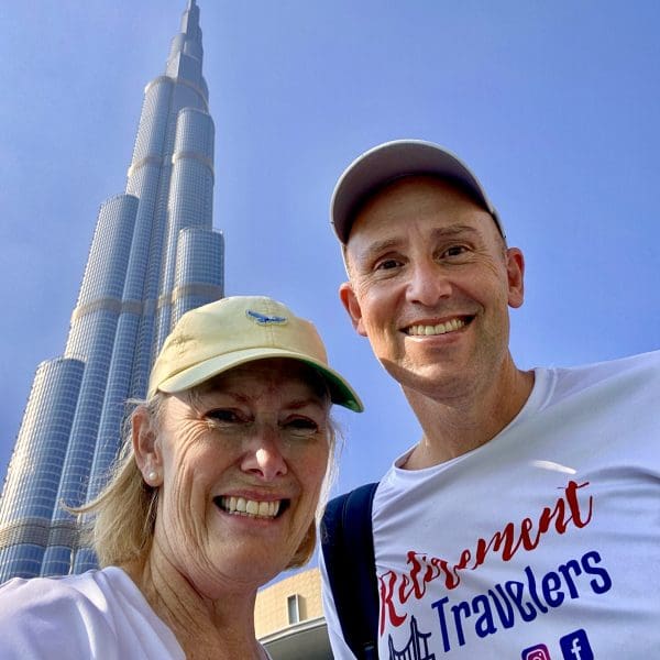 John & bev in front of tallest building in the world Burj Khalifa