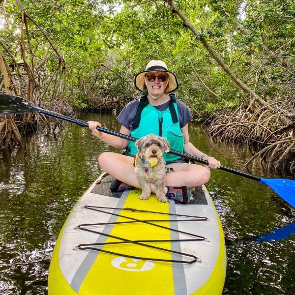 Bev and Annie on a paddle board in Everglades National Park near Key Largo