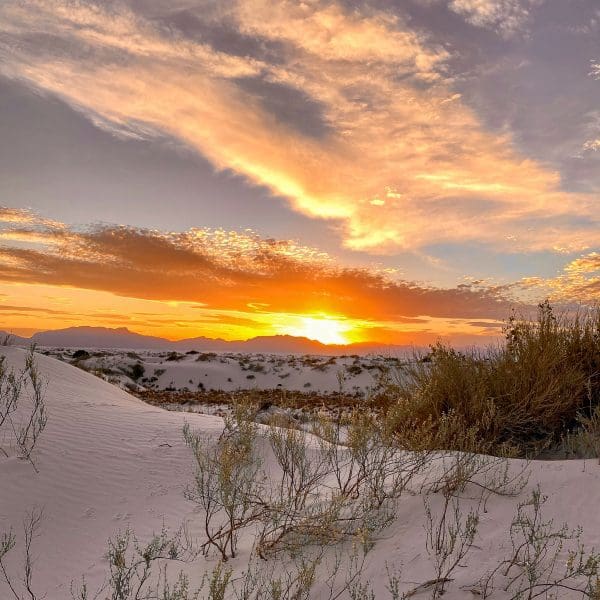 sunset at White Sands National Park, formerly known as White sands national monument