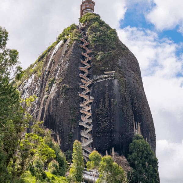 large rock with stairway to top