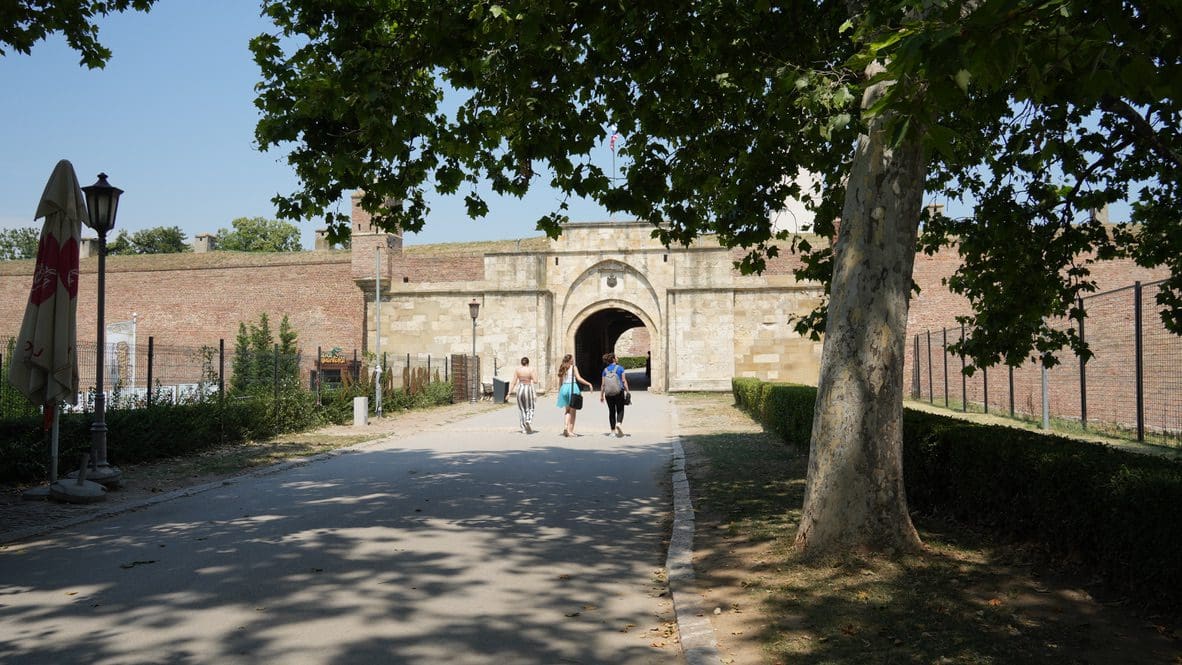 a walkway up to fortress