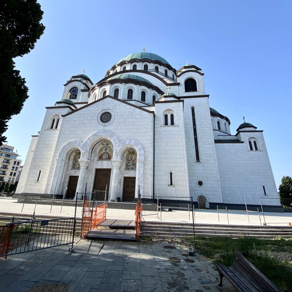 white church with green roof