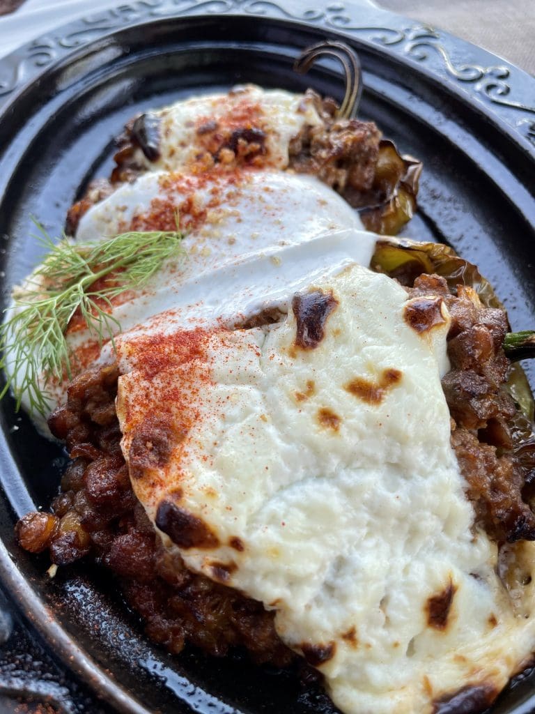 stuffed peppers with cheese on top
