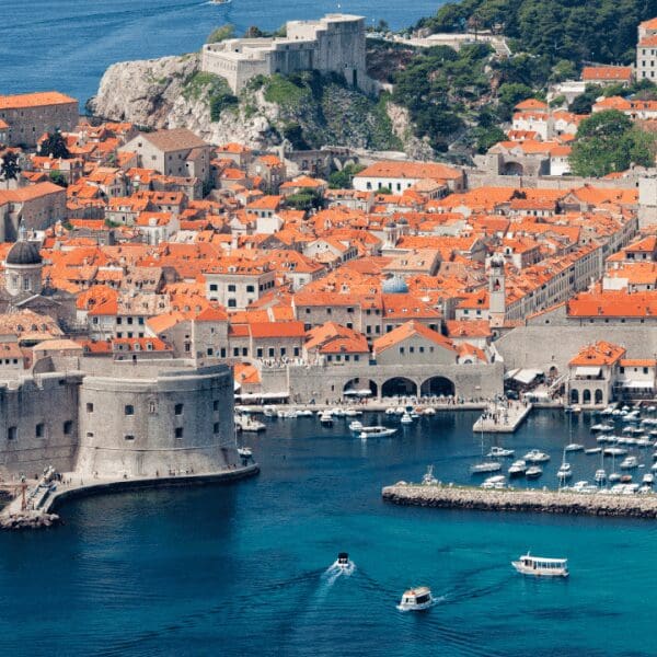Old walled city beside water