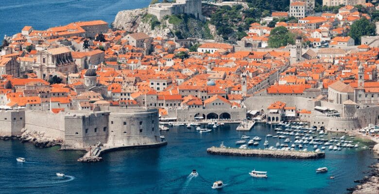Old walled city beside water