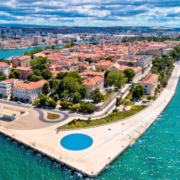 a view of the city with the Adriatic Sea around