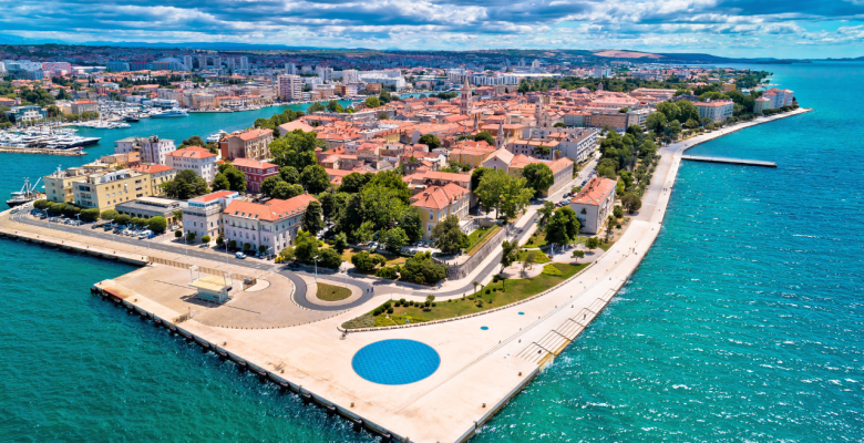 a view of the city with the Adriatic Sea around