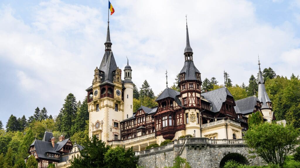 a castle with large turrents