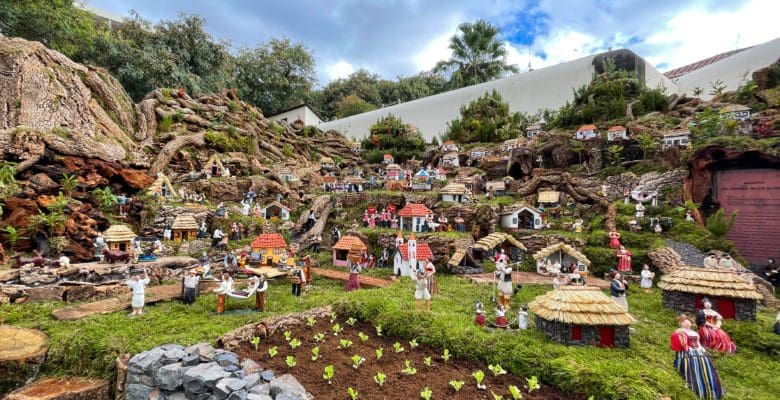 Model village display at Christmas market in Funchal Madeira Portugal