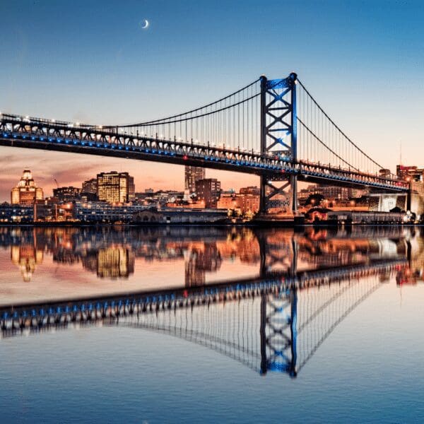 View of the bridge and river leading across to Atlantic City, New Jersey