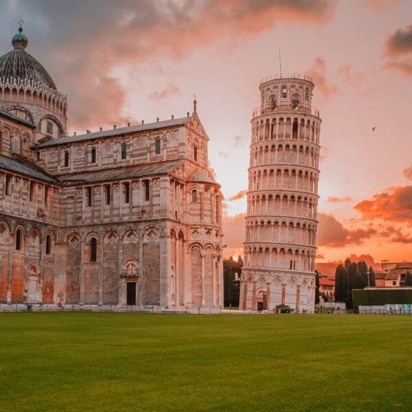 Leaning Tower of Pisa at sunset