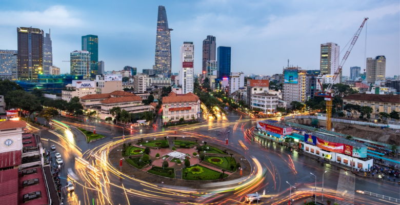 downtown ckyline of Ho Chi Minh City in Vietnam