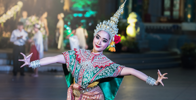 A traditional Thai dancer with colorful costume