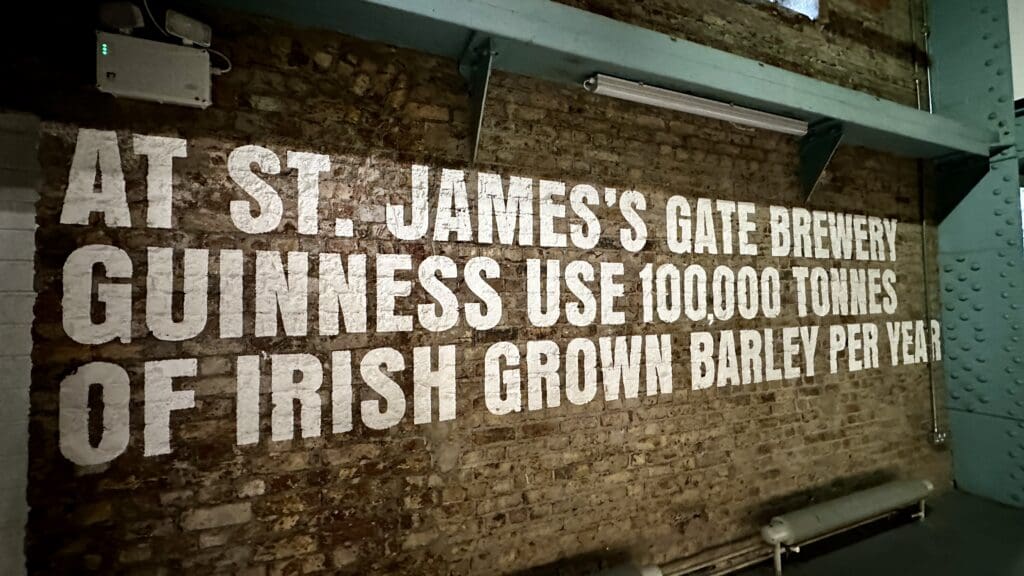 Inside brick wall with writing at the Guinness Storehouse in Dublin