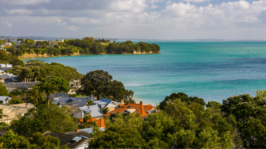 wooded shoreline with turquoise waters