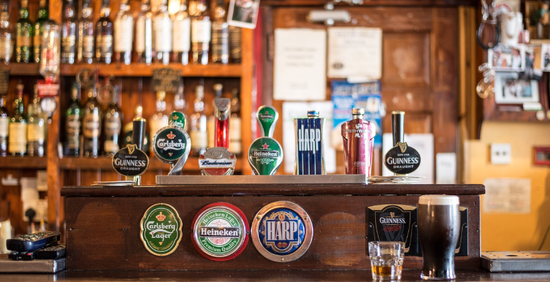 Craft beer selections at an Irish pub
