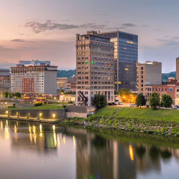 skyline view of Morgantown, West Virginia
