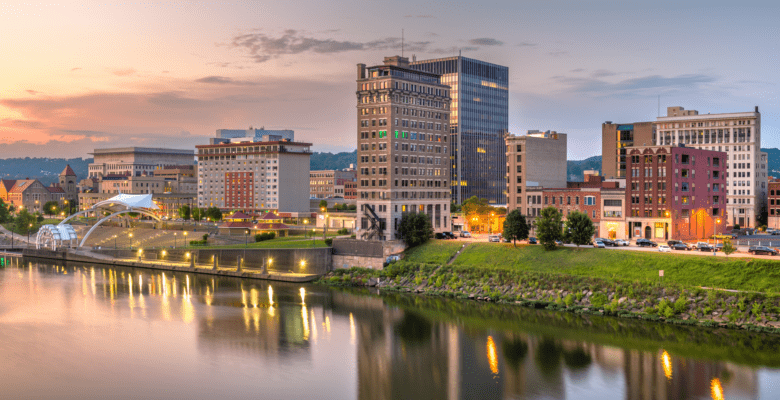 skyline view of Morgantown, West Virginia