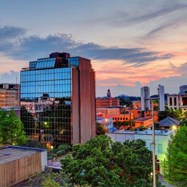 skyline of West Lafayette Indiana at sunset