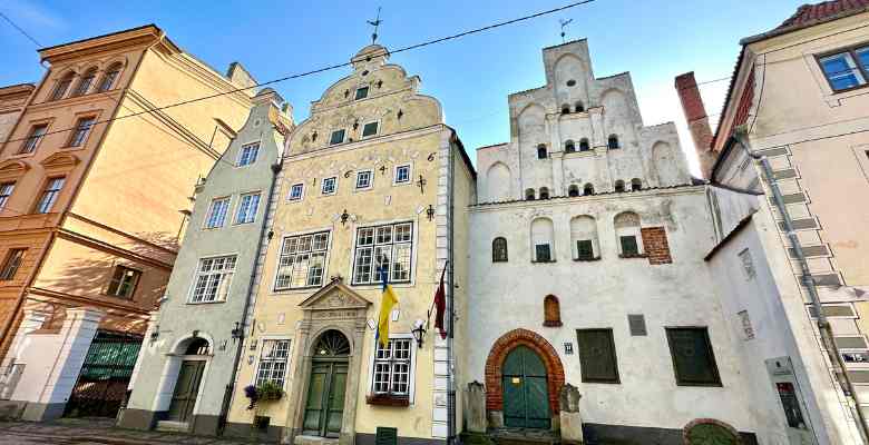 three houses with unique architecture in Riga, Latvia called the Three Brothers.