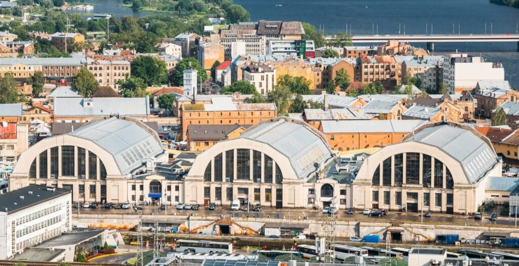 A group of three Zeppelin Hangers where the central market is located now.