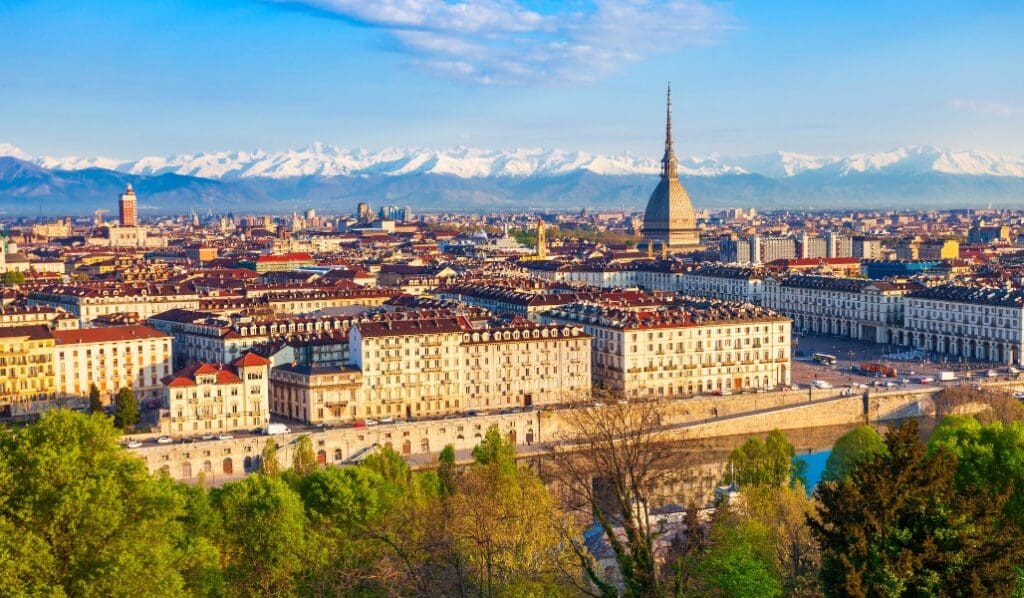 aerial view of buildings in Turin Italy