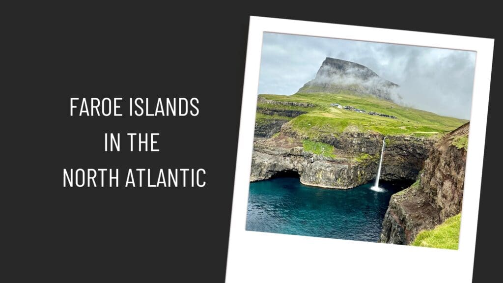 Photo of waterfall and cliffs in Faroe Islands