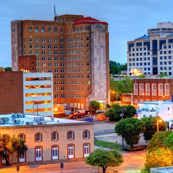 Aerial view of downtown Oxford, Mississippi skyline