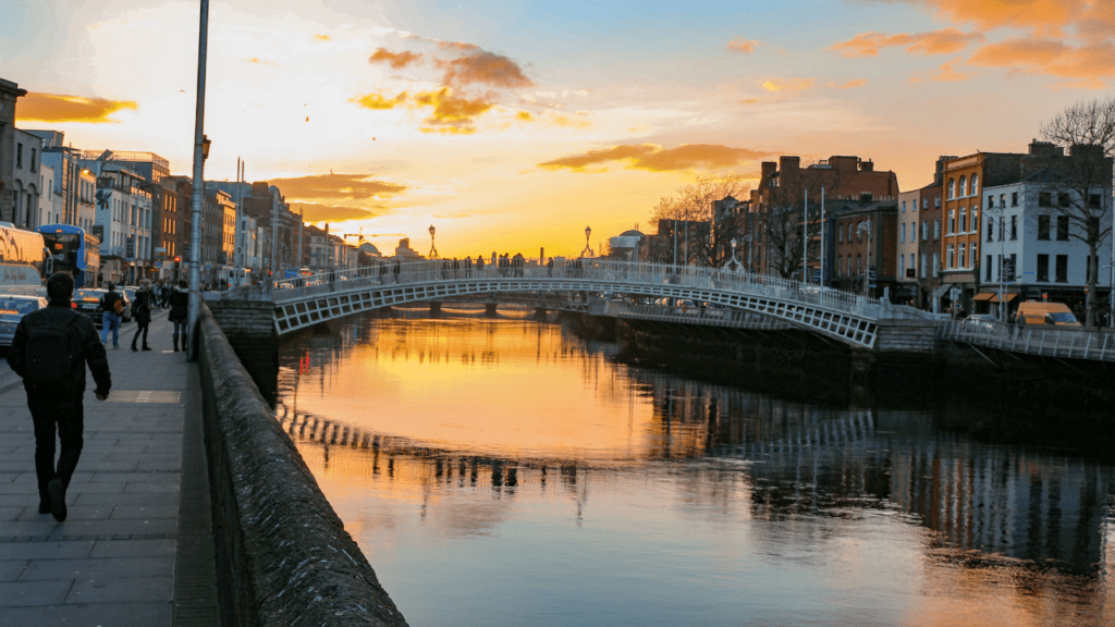 A White bridge at sunset