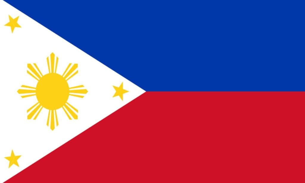 red, white, and blue flag with yellow sun.