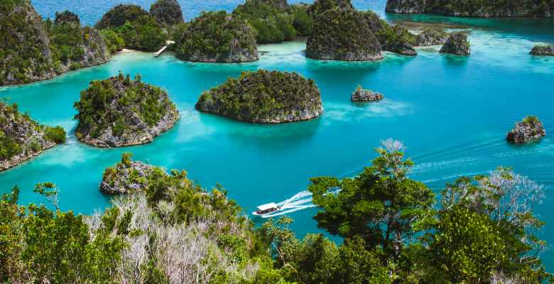Aerial View of Raja Ampat islands and water