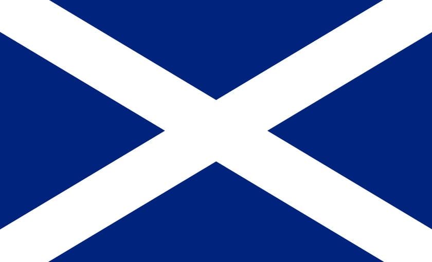 Blue flag with white x on it.