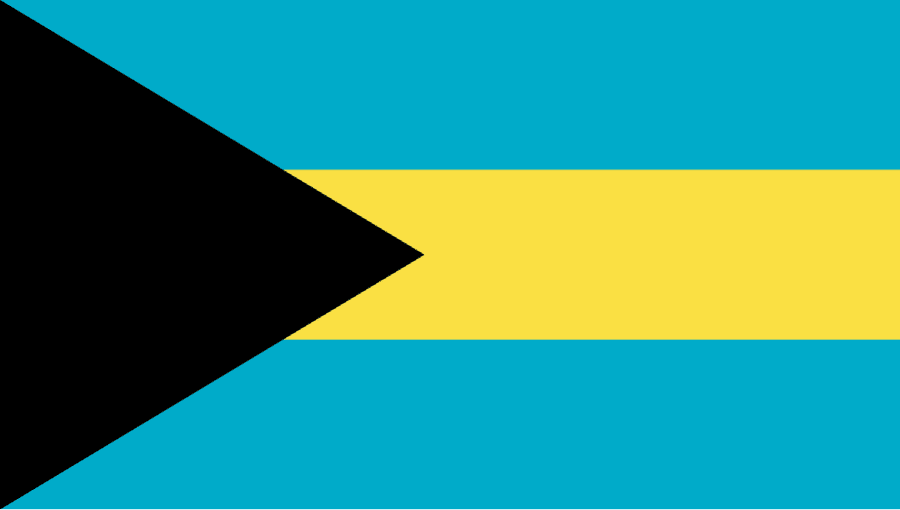 A teal flag with a yellow center stripe that runs horizontally. On the left is a large black triange.