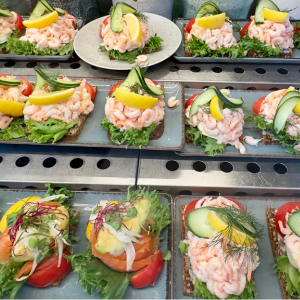 Shrimp display at a market in Stockholm