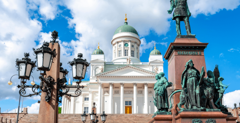 View looking up stairs to Senate Square in Helsinki