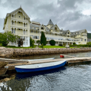 old, white historic hotel in Norway
