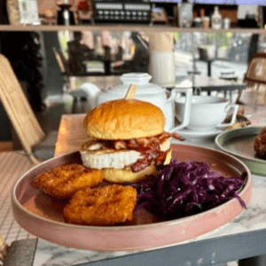 sandwich with egg and bacon at an Orchard road restaurant