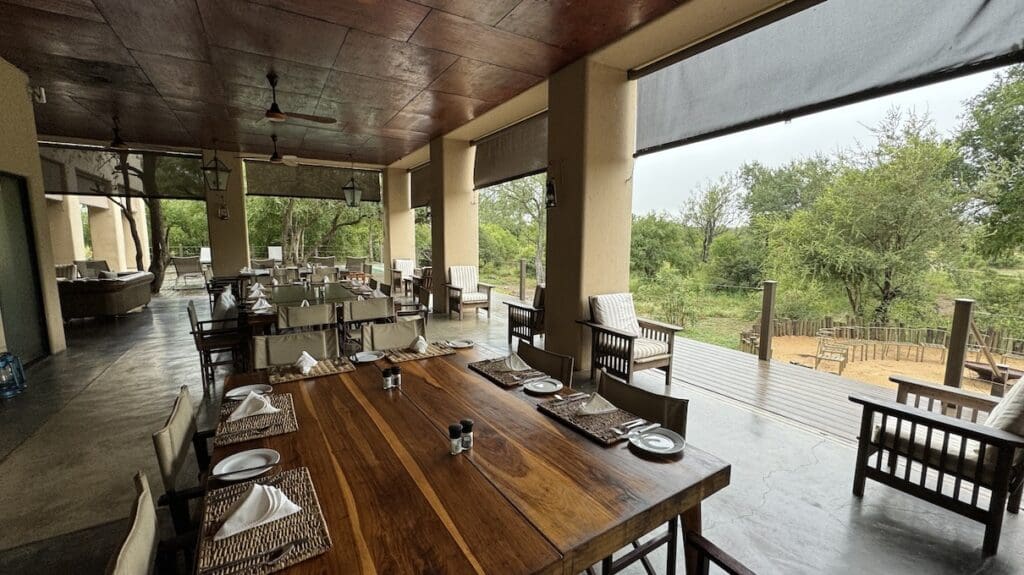 A view of the eating area of the lodge at Honeyguide.