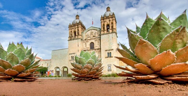 Historic building with 2 towers in Oaxaca Mexico