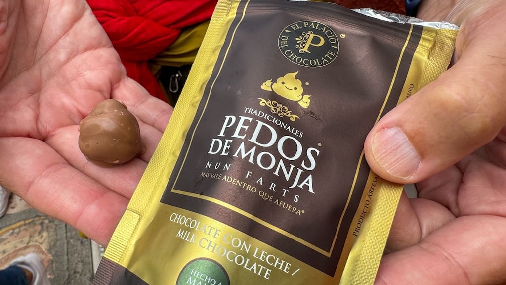 A chocolate candy made in Mexico called Pedros de Monja.
