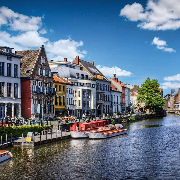 canal with houses in europe