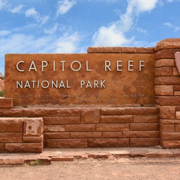 entrance sign for capitol reef national park in utah